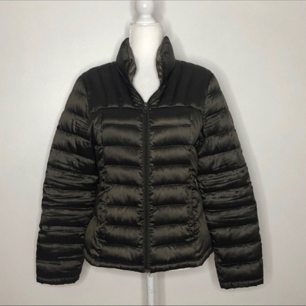 Bernardo olive green quilted goose down puffer jacket size medium